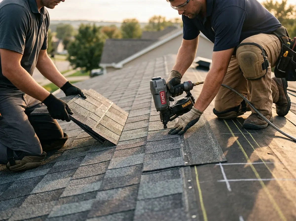 Professional roofer working on a residential roof in Walker Mill